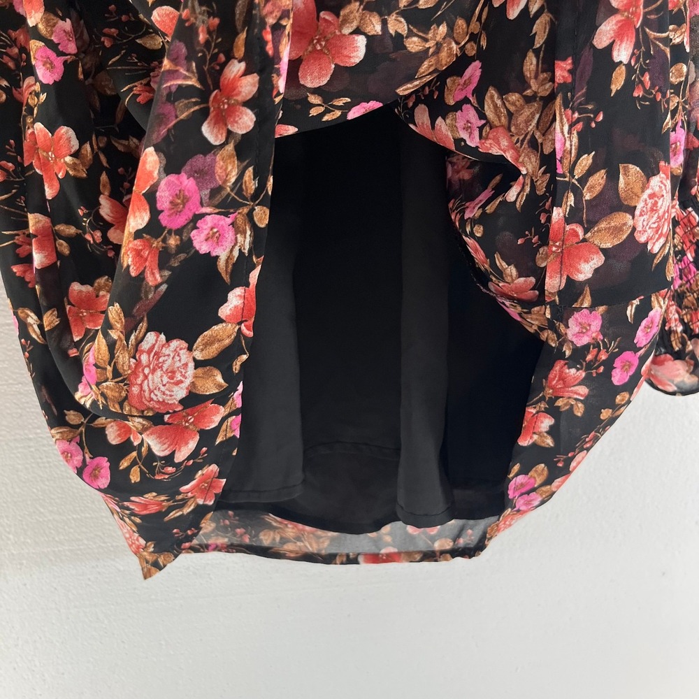 Forever 21 Mini Dress Large Black Floral Babydoll Dark Cottagecore Fairy Grunge - Picture 8 of 13